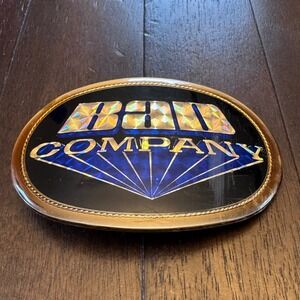 Vintage Bad Company Belt Buckle Oval‎ Gold Tone Blue Black Holographic 1978